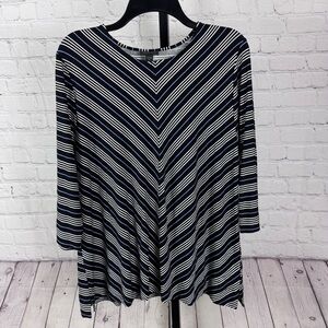 J. Jill Wearever Collection Black Blue White Striped Long Sleeve Top Size XL